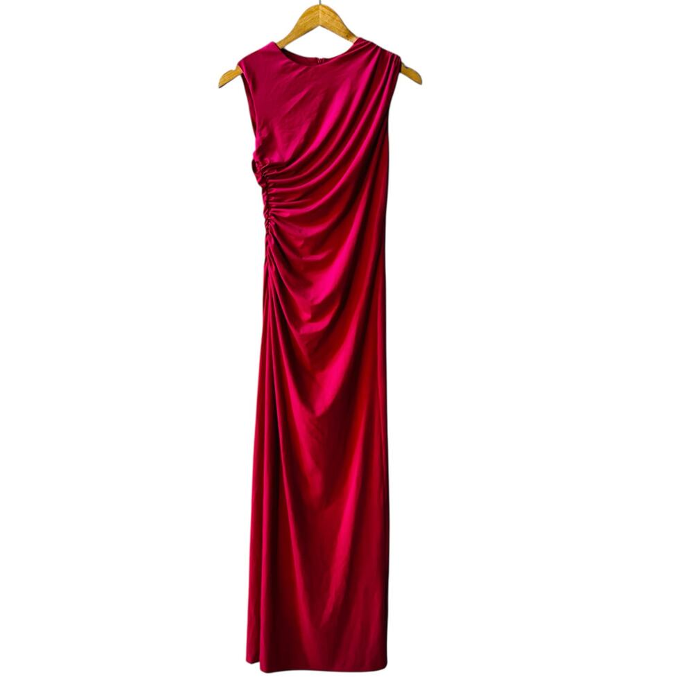Zara Ruched Sleeveless Midi Dress Size M Medium Pink - Picture 2 of 8